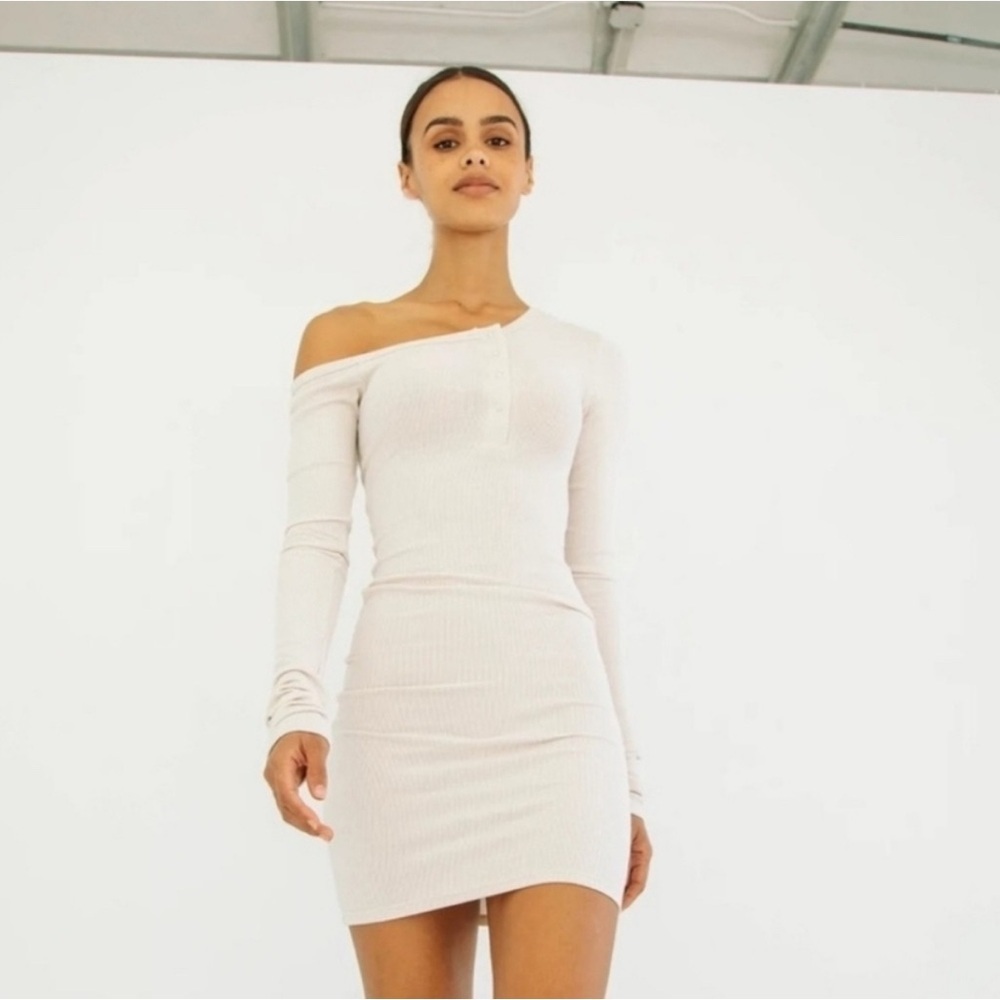 The Line by K Rori Mini Dress Cream Off White Long Sleeve Off the Shoulder | L